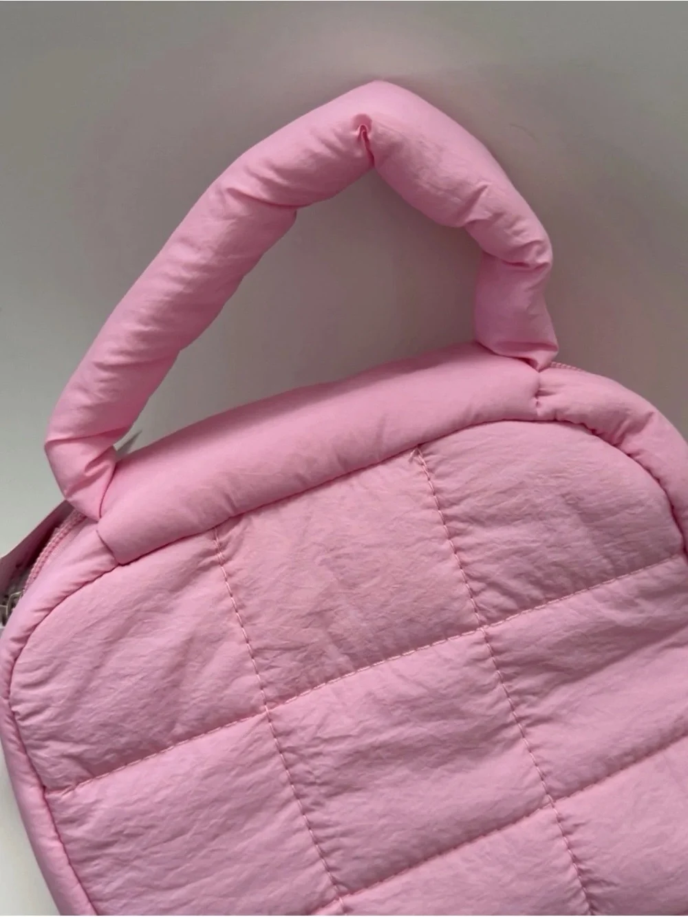 Pink Quilted Makeup Bag with Handle Polyester 8x8x3 in Cosmetic Organizer